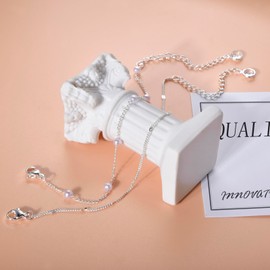 CANDYFANCY Danity Gold Bracelets For Women Heart Chain Bracelets Pearl Beaded Bracelets Stacked Stainless Steel Double Layered Bracelets Fashion Jewelry Birthday Valentine's Day Gifts For Sister Her,