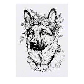 'German Shepherd with Floral Crown ' Temporary Tattoo - Water Resistant, Skin-Safe, Non-Toxic Transfer (TO00073281)