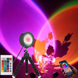 Projection lamp, Tripod LED sunset projection lamp,16 color sunset projection lamp, mobile phone application with remote control - 360 degree rotating sun lamp for home decoration, For Home Decor