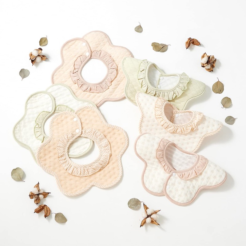 BMC bib. Set of 6 Ruffles, 360° Waterproof, Cotton, Girls,