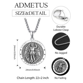 ADMETUS St Saint Michael Pendant for Men Sterling Silver Round Archangel Medal Medallion Necklace Jewelry Religious Gifts