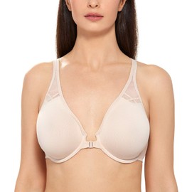 DELIMIRA Women's Full Cup Front Closure Seamless Bra with Underwire Unpadded Bra Large Breasts Racerback, beige