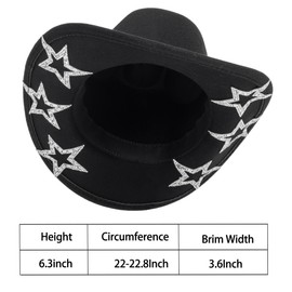 Women Glitter Cowboy Hat - Classic Western Rhinestone Cowboy Hat Felt Hat for Disco Parties and Outdoorr, Black-1, M