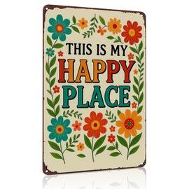 Funnysign Garden Gifts This Is My Happy Place Tin Sign for Home Garden Patio Yard Decor 8 X 12 Inch(3981)