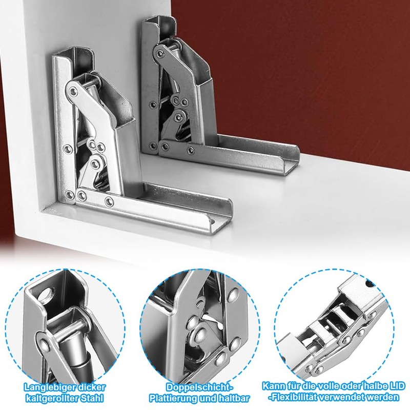 Shelf Hinge, Pack of 4 Hinges Foldable, 90/180 Stainless Steel