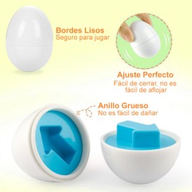 AUGUSTYUE Huevos a Juego de Forma y Color, Juguete Educativo Montessori Stem para niños pequeños y preescolares, 12 Huevos de Juguetes para Reconocimiento de Colores y Formas