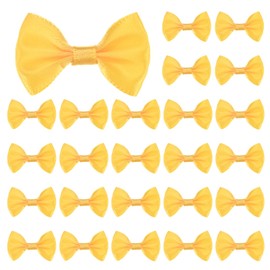 M METERXITY 60-Pack Mini Craft Ribbon Bow 1.5x1 Inch Checkered Fabric Satin Ribbon Bows Boutique for Craft DIY/Treat Bags/Hair Bow Sewing/Wedding/Party/Christmas [Bright Yellow]
