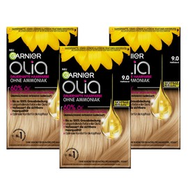 Garnier Olia 9.0 Light Blonde Permanent Hair Colour without Ammonia, with Nourishing Natural Oils, Full Grey Hair Coverage, Permanent Colouration - 3 x 1 Piece