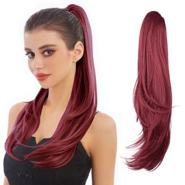 Ponytail Extension,Hair Extension Ponytail 22" Long Claw Hair Extension Synthetic Wavy Straight Hairpieces Ponytail Clip in Ponytail Wig Daily Fluffy Pony Tail for Women,4.8 OZ,Auburn