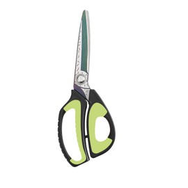 LIVINGO Heavy Duty Industrial Scissors: 10" Utility Stainless Steel Sharp Scissors all Purpose Premium Titanium Coating Forged Shop Shears for Household Pruning, Gardening, Construction, Green/Black