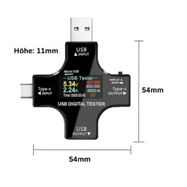 USB C Tester, Power Meter, Voltage Voltmeter, Current, Power Capacity Detector, 2 in 1 Type C Multi-Function Tester, USB Tester, Colour Screen, IPS Digital Multimeter