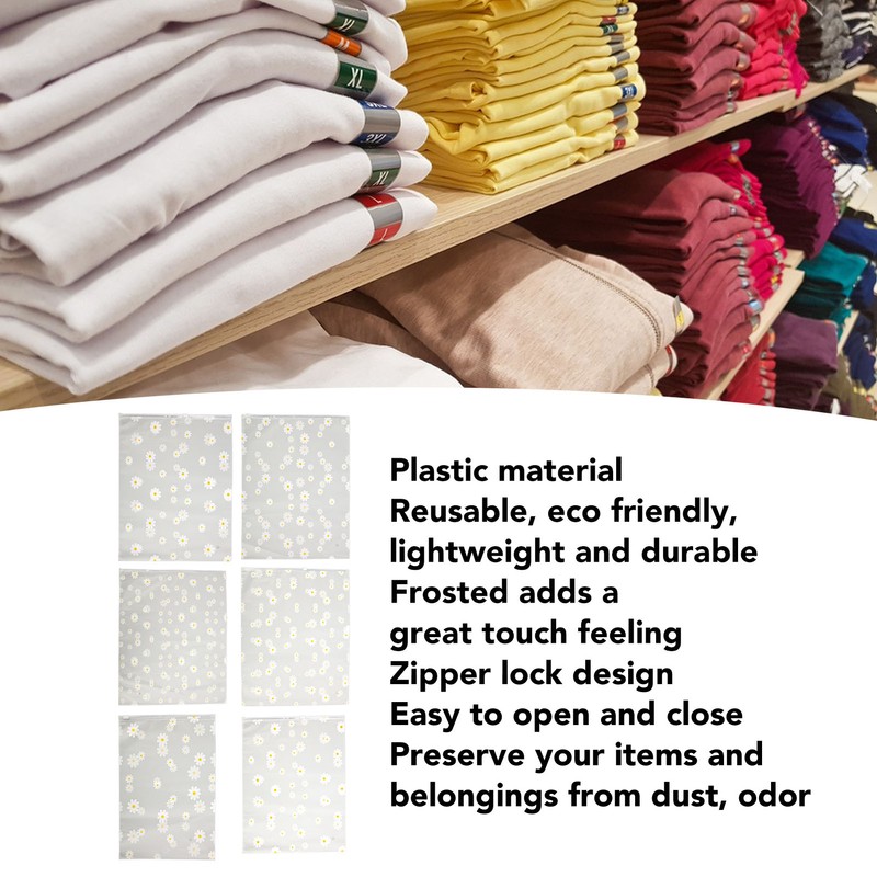 30PCS Frosted Slide Zip Plastic Bags Daisy Pattern Reusable Lightweight