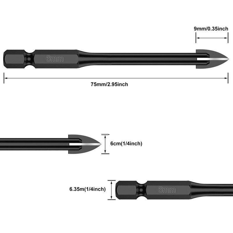20 PCS 1/4" Tile Drill Bits 6mm Masonry Drill Bits