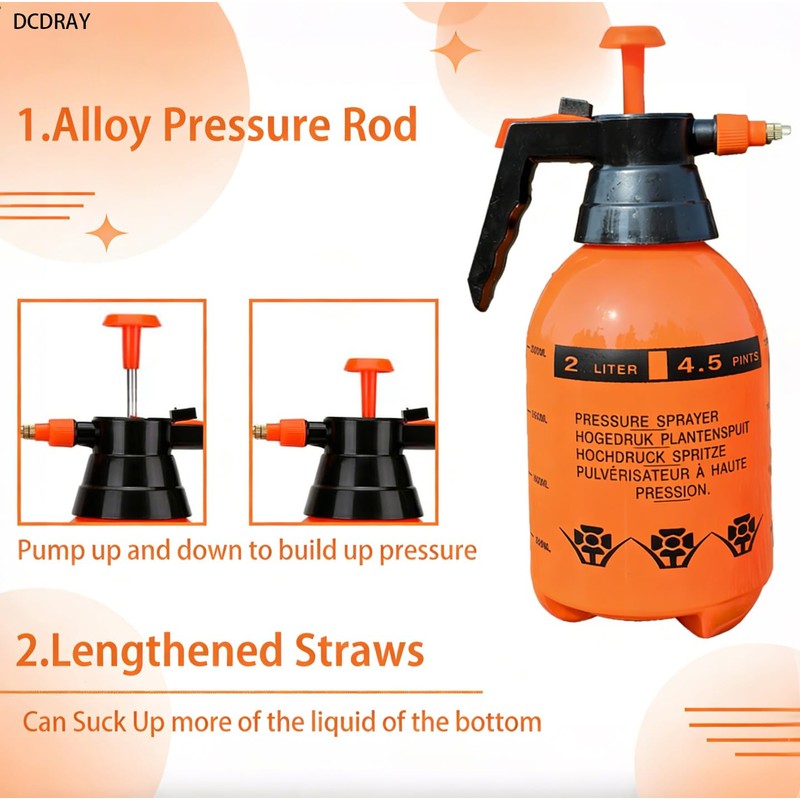 DCDRAY 2L Handheld Garden Pump Sprayer 0.5 Gallon Water Mist