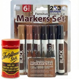 Wood Surface Scratch and Stain Remover Kit - Includes The Original Almond Stick by Tibet and Furniture Touch-Up Markers Repair Kit (203 Brands) for Wood Floors, Tables, Desks, and More