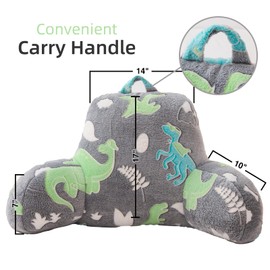 A Nice Night Cute Green Unicorn Plush Reading Pillow Glow in The Dark Bed Wedge Children Backrest with Arms Back Support for Sitting Up in for Bedrest