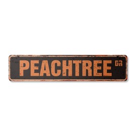 Peachtree Vintage Plastic Street Sign Peaches Georgia Harvest Fruit Sweet | Indoor/Outdoor | 18" Wide