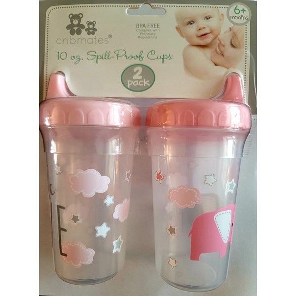 Cribmates 10oz Spill Proof Cups 2-Pack, Pink Elephants#