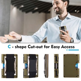 BONSYL Minimalist Wallet for Men & Women - Slim RFID Blocking Card Holder with Money Clip/Cash Strap, Scratch-Resistant Metal Design, Easy Access Money & Cards. (Army Green/Cash Strap)