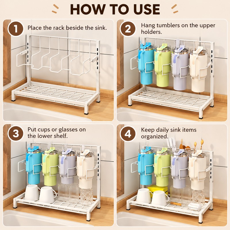 40oz Tumbler Water Bottle Organizer Rack, Metal Cup Holder and