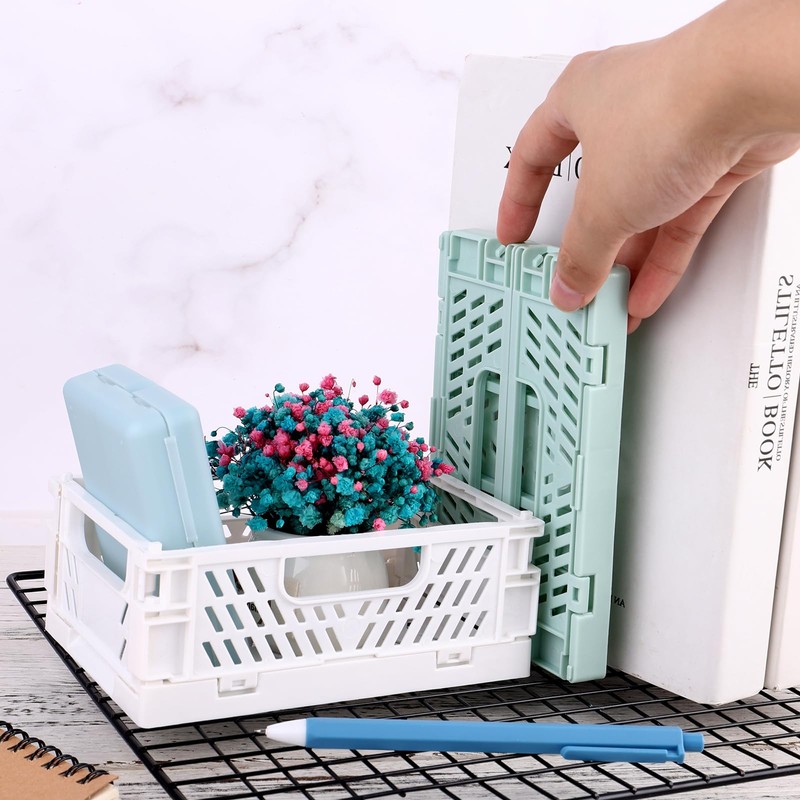 Jeffdad 3 Pack Pastel Crates, Collapsible Plastic Storage Baskets Mini