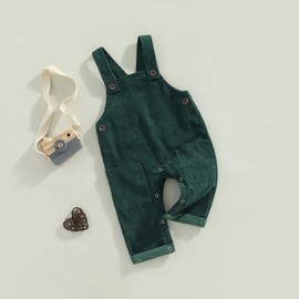 Youweixiong Toddler Baby Girl Boy Corduroy Overall Solid Bib Pants Suspender Jumpsuit Trousers with Pockets Cute Fall Winter Clothes 0-5T (Green, 3-4 Years)