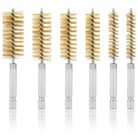 6pcs Copper Wire Bore Brushes, Wire Brush for Drill with 1/4 Inch Hex Shank Pipe Tube Cleaning Brush Stainless Steel Pipe Cleaner Twisted Wire Brush for Power Drill Impact Drivers Die Grinders