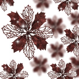 Wironlst 16 Pcs Glitter Poinsettia Flowers Artificial - Christmas Gold Poinsettia Decorations Tree Flowers Ornaments for Xmas/Holiday/Seasonal/Wedding Decor (Brown)