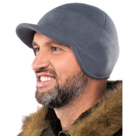 2SBR 2SABERS Fleece Winter Beanie with Visor - Men Women - Earflap Brim Skull Watch Cap Hat Grey