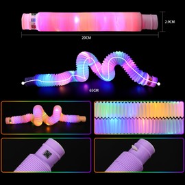 ENUOLI 12 Pack Pop Tubes Glow In The Pop Tubes LED Glow Sticks Elastic Funny Stress Relief Toys Party Favors for Kids Fidget Stress Relief Toys (Macaron Color)
