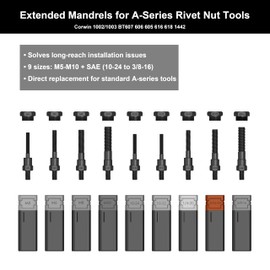CORWIN 5/16-18 Extended Rivet Nut Gun Mandrels and Nosepiece Set, Specifically Designed for Installing Pre-bulbed Rivet Nuts and Similar Threaded Inserts Multi-Grip rivnut