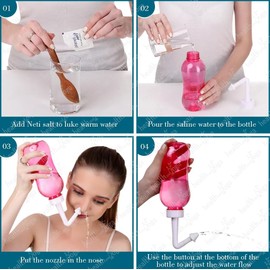 HealthAndYoga Neti Pot Squeeze Bottle with 5 Neti Salt Packets – Large 11 oz Easy Nasal Wash with Manual On and Off Button - Sinus Rinse and Irrigation System