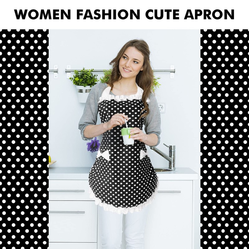 Aprons for Women with Pockets, Cute Adjustable Black Red Chef