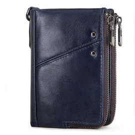 AMgrocery Men's Bi-fold Mini Wallet, Genuine Leather, Prevents Skimming, Menu, Large Capacity, Popular, Stylish, blue