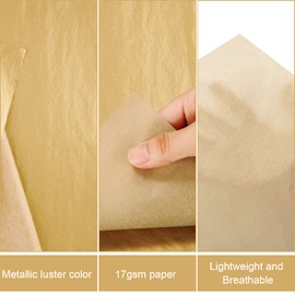 Tissue Paper Gold Tissue Paper Metallic Gift Wrapping Paper Gift Wrapping Paper Gift Packaging Material for Christmas, Wedding, Birthday, DIY Craft 100 Sheets 50 x 35 cm