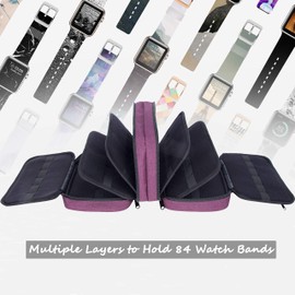 PACMAXI 84 Watch Bands Storage Carrying Case Compatible with Watches, Expandable Watch Band Holder Stores 84 Straps Fit for Most Sizes of Watch Straps, Organizer for Watch Bands, Bag Only (Purple)
