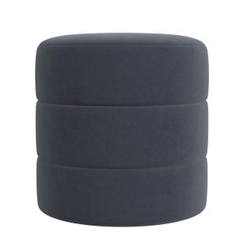 HomePop Upholstered Round Ottoman Home Décor|Foot Rest Ottoman - Steel Blue Velvet