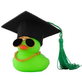 wonuu Car Dashboard Decor Graduation Hat Color Rubber Duck, Car Ducks Ornaments with Mini Graduation Hat Necklace Sunglasses (Green)