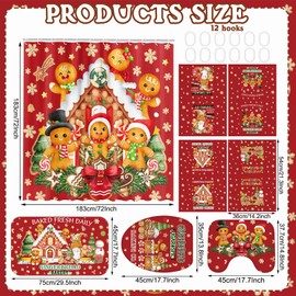 FuWeave 8 Pcs Christmas Shower Curtain Set Xmas Santa Bathroom Decoration Christmas Tree Hand Towels Snowman Toilet Lid Cover Bathroom Rugs Xmas Shower Curtain with Hooks(Gingerbread Man)