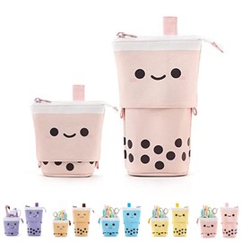 OIOYLEY 2-in-1 Pencil Case and Pencil Holder, Pop Up Pen Pencil Case Telescopic Holder Pencil Case, Milk Tea Pink, pencil case children
