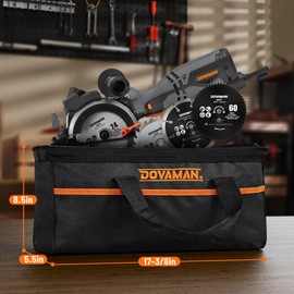 DOVAMAN Circular Saw, 5.8A 4-1/2" Compact Circular Saw w/Contractor Bag, Laser Guide, Metal Auxiliary Handle, Multi-Material Cuts w/ 6 Saw Blades, Tool-Free Adjustment of Angle & Depth (Max 1-11/16")