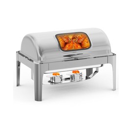 Roll Top Chafing Dish Buffet Set Rectangular, 9QT Stainless Steel Catering Food Warmers with Glass Window for Wedding, Parties, Banquet, Events, Full Size, Silver