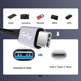 NFHK 10 Gbit/s USB 3.1 Typ C-Stecker auf USB 3.0 Typ A-Stecker, Daten- und Stromkabel, 5 V, 3 A, für Laptop, Telefon, Festplatte (200 cm)