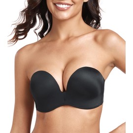 Lemorosy Women's Strapless Bra Push Up Anti-Slip Push Size Support Lift Up Wirefree Bra(Wing Black,30C)