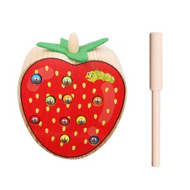 Fenteer Wooden Magnetic Catching Toy Girls Boys Learning Toy - Strawberry