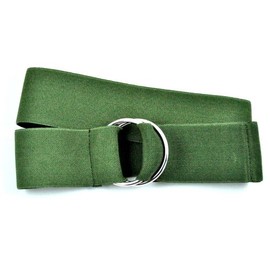 NYFASHION101 Cinturón elástico de lona unisex con hebilla redonda de metal plateado, Verde oscuro, Talla única