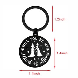 ENGZHI Will You Be My Maid of Honor Gifts - Bridesmaid Proposal Gifts for Unmarried Women Friend Bestie, Metal Engraved Keychain