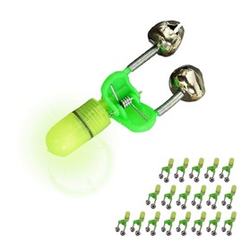 KIMROO Fishing Bite Alarm Night LED Light Rod Tip with Twin Bells Fishing Tackle Light Clip Indicator On Fishing Rod (20PCS)