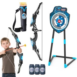 VROGTIK Kids LED Standing Archery Set with Bow & Arrows – Outdoor Sports Toy Gift for Boys & Girls Ages 4-12, Safe & Fun Target Practice Game, Blue