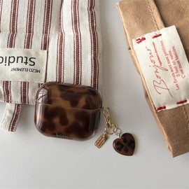 inewateri Compatible for Airpods Pro 2 Case (2022)/ Airpods Pro 1st Generation(2019) Case with Cleaner Kit Cute Brown Leopard Cool Amber Tortoise Aesthetics Shockproof Love Keychain Cover-Amber